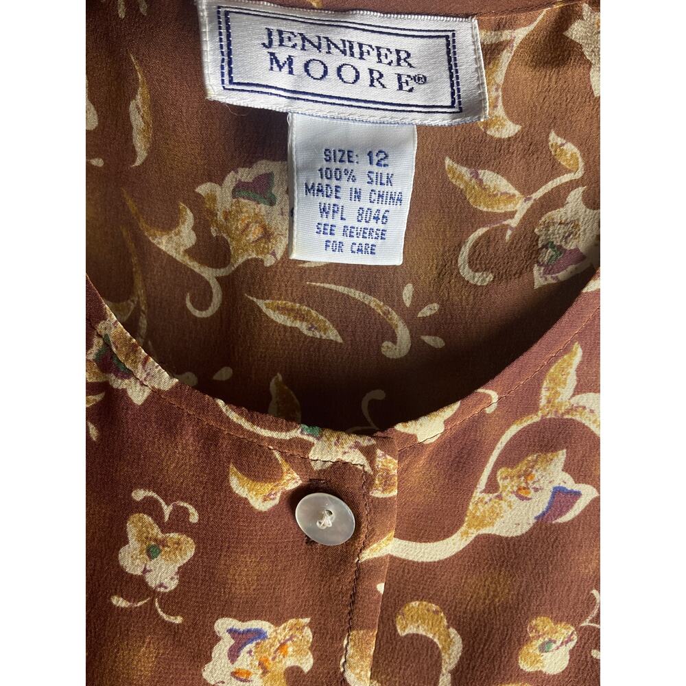Vintage Silk Skirt Set Floral Blouse & Midi Jennifer Moore 90s ~ Sz 12/14 fits 8 - Picture 11 of 11